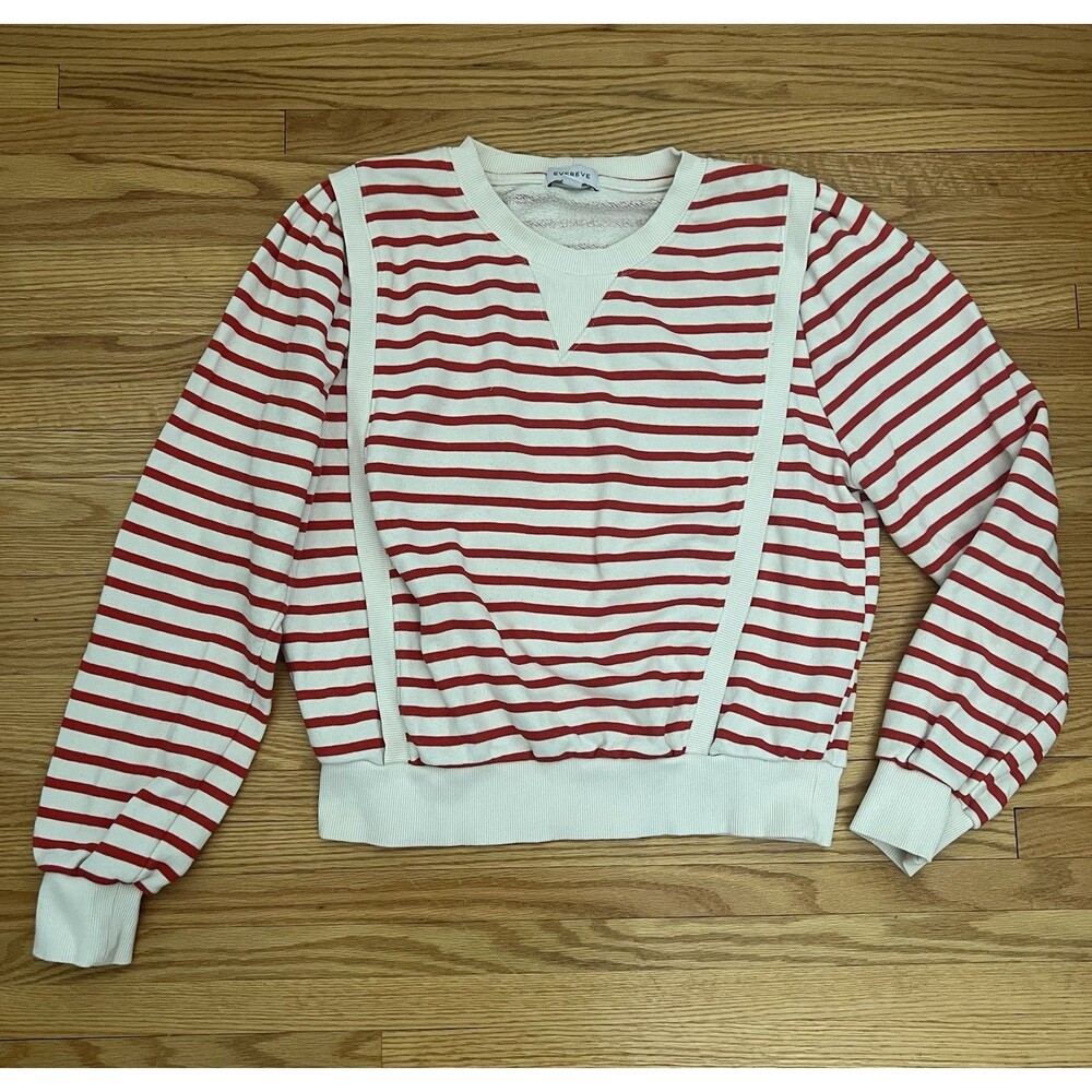 Evereve Striped Sweatshirt Size M Red White Cream Preppy Pullover